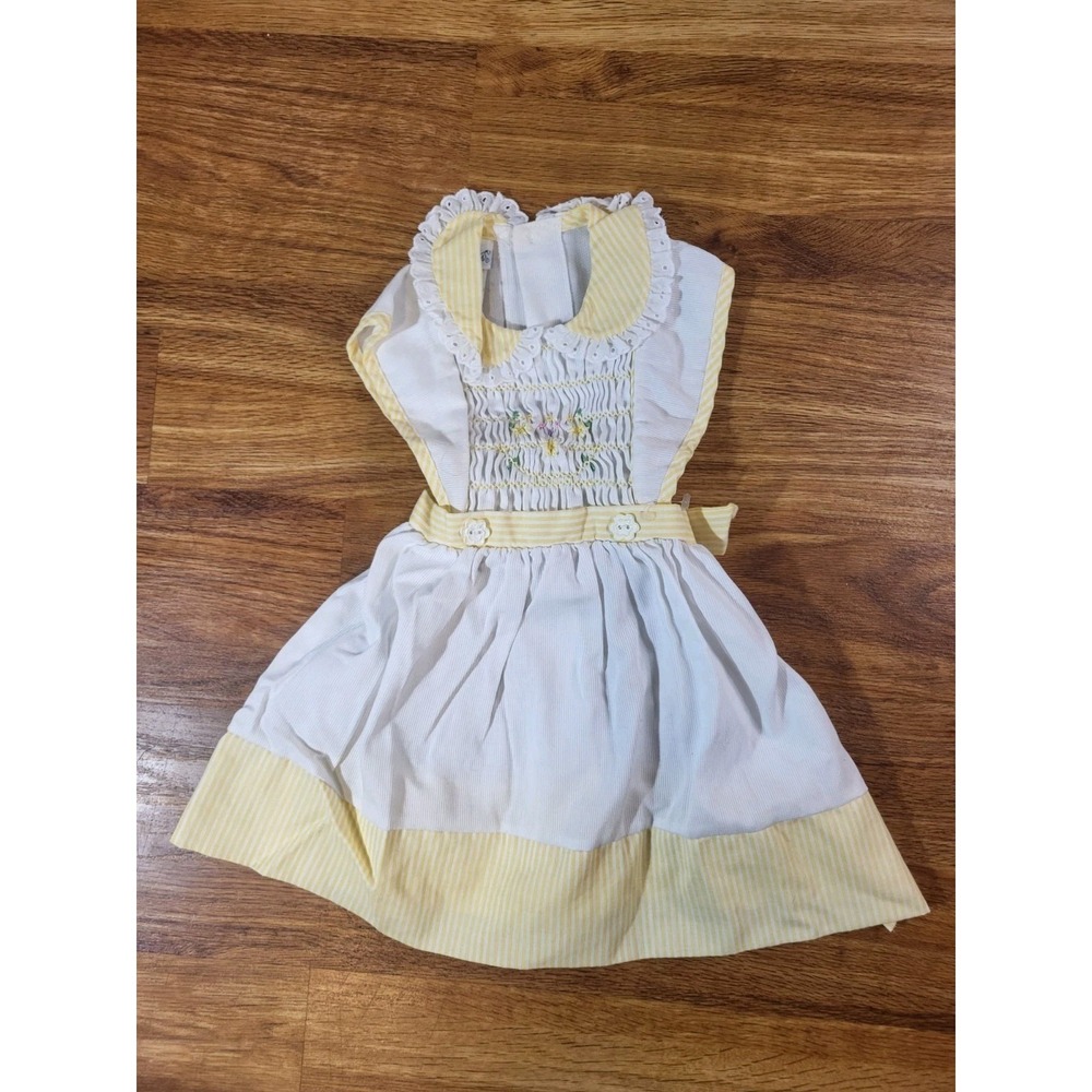 Vtge Polly Flinders Size 3T Smocked Yellow Pinafore Apron Dress
